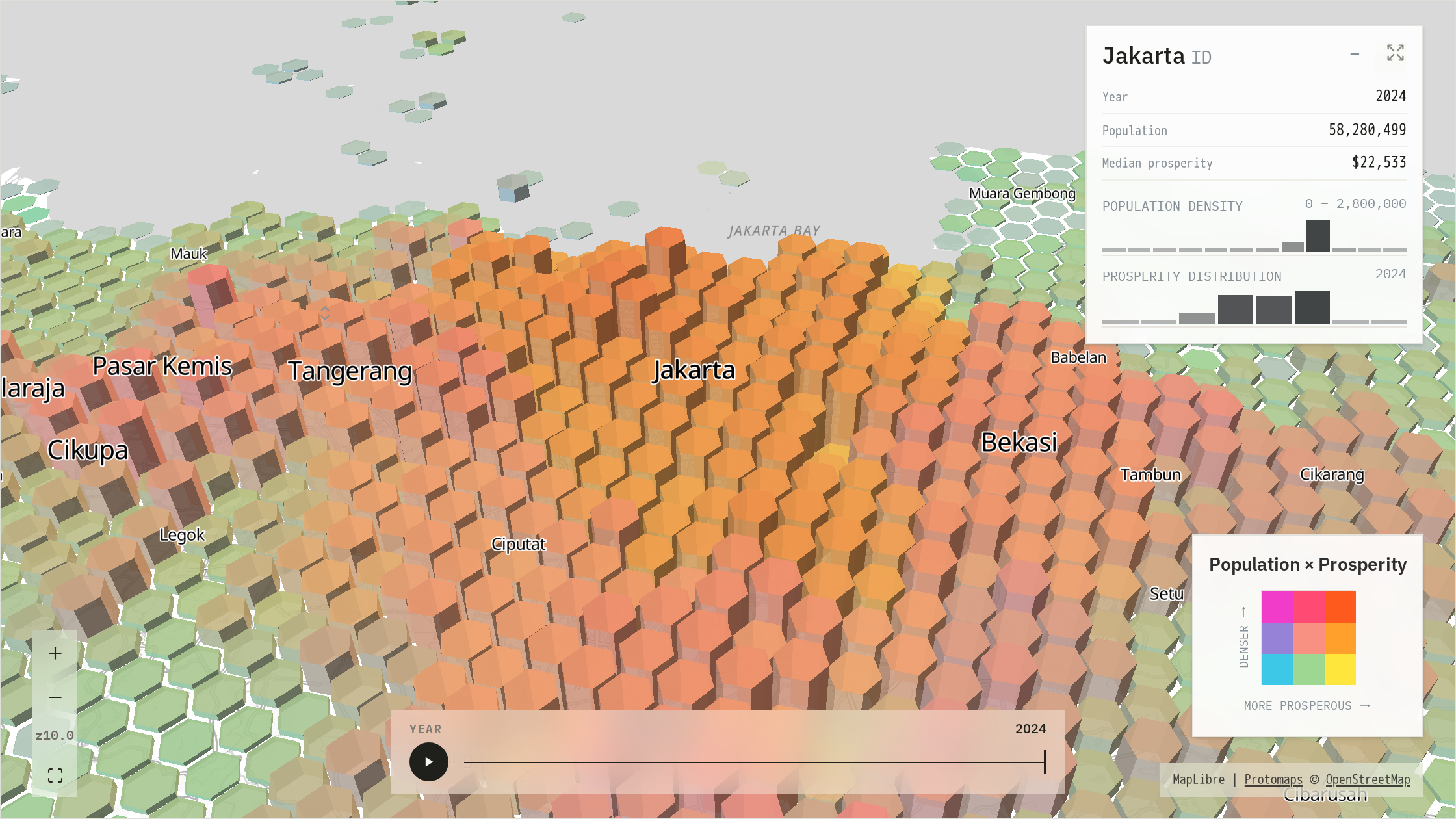 2024 bivariate population-density and prosperity surface over metropolitan Jakarta